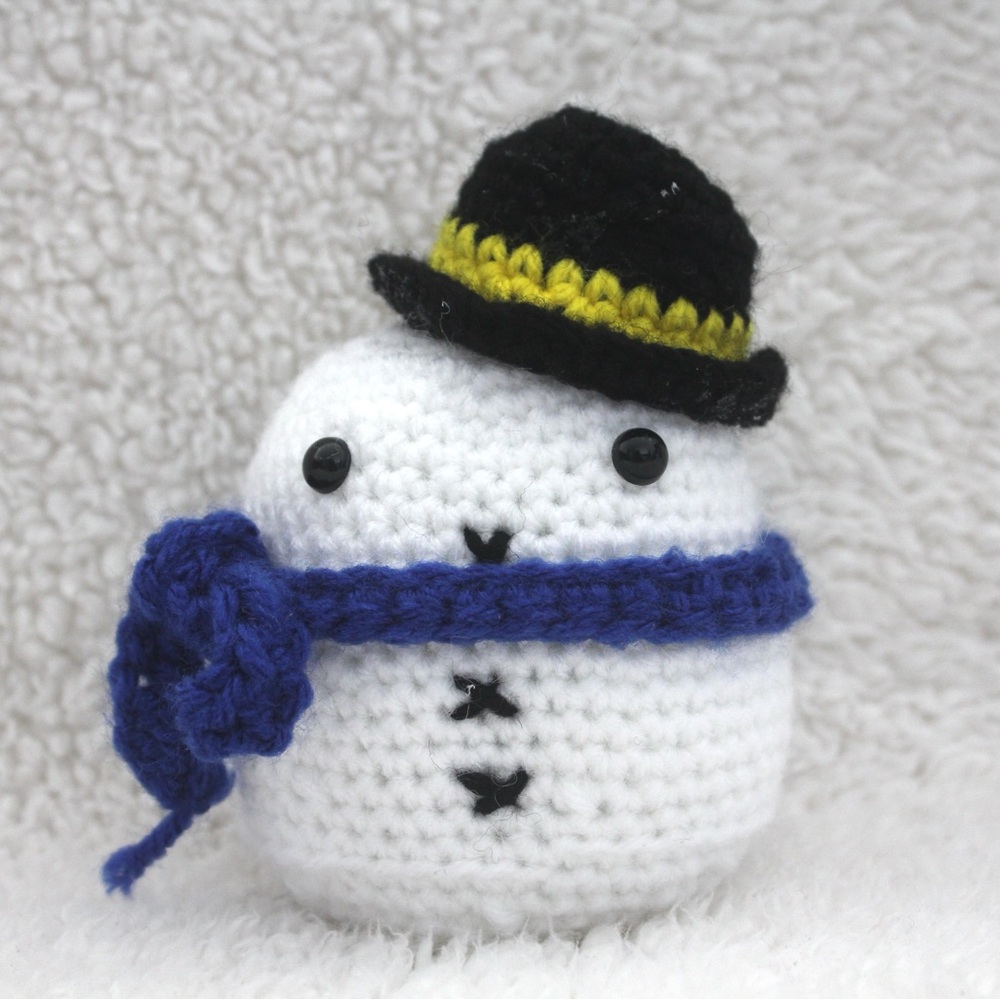 Handmade Crochet Snowman with Blue Scarf